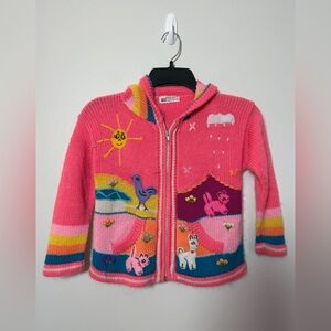 Four Suyos Girls Handmade Peruvian 100% Wool Embroidered Hooded Zip Up